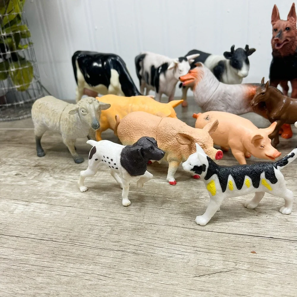Vintage Safari Ltd Farm Animal Figurine Lot Horses Cows Pigs Dogs 19pc Mixed Set